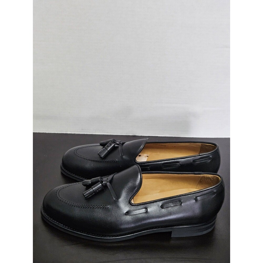 UK 10 US 11 - MORJAS Leather Tassel Loafer Black Rubber Sole $400